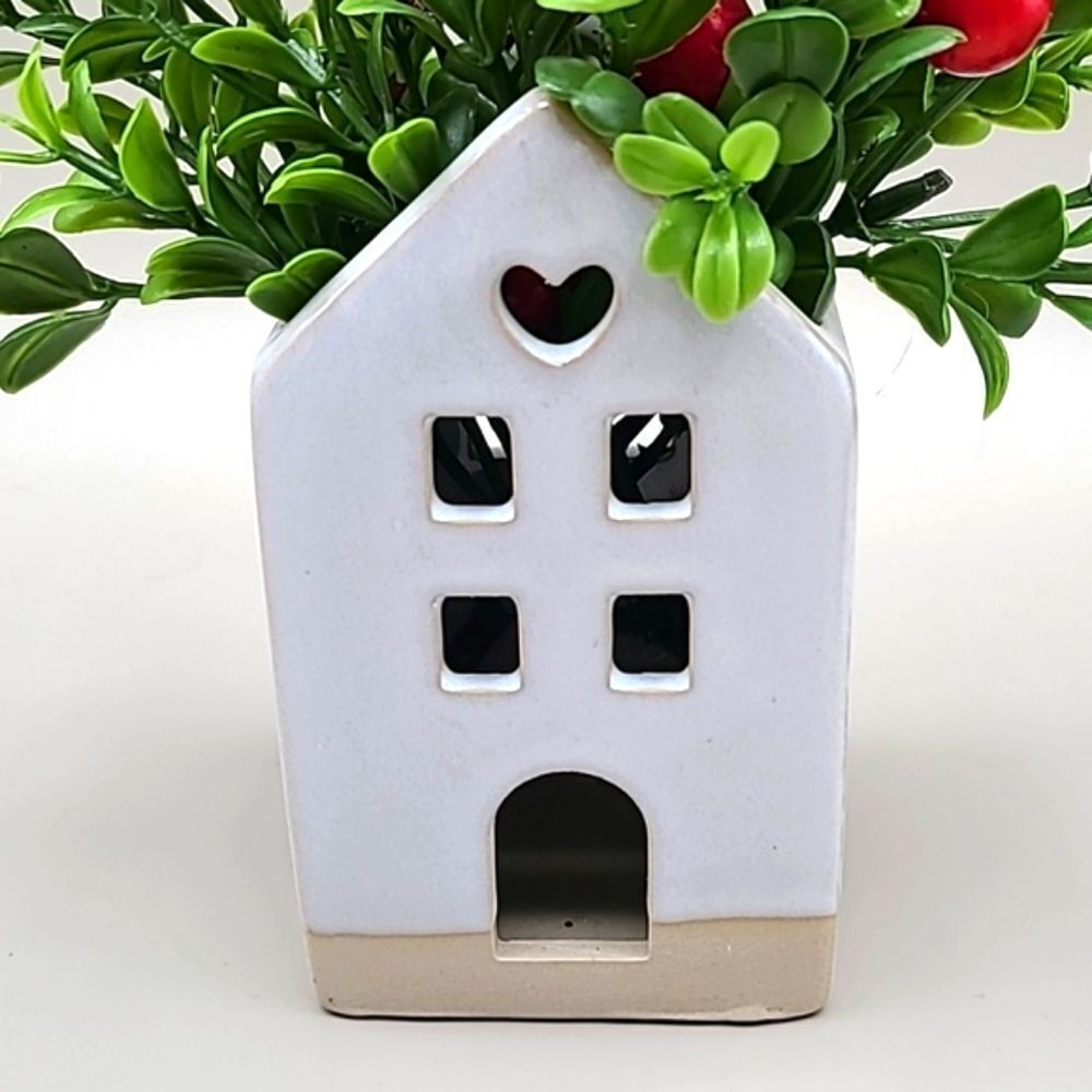 Little White House with Faux Plant & Red Berries, NWOT - Picture 2 of 4